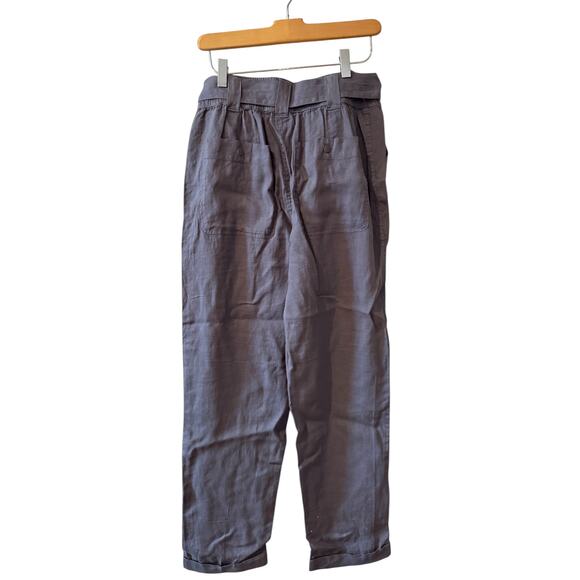 Tahari High Waisted Straight Leg Belted Linen Pants Gray S - Picture 3 of 4